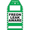 Freon Leak Aware-tag, Engels, Zwart op groen, wit, 80,00 mm (B) x 150,00 mm (H)